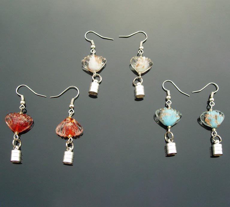 Premade Earrings(Sold in Per Pairs,5MM Caps,Assorted Murano Glass Beads)