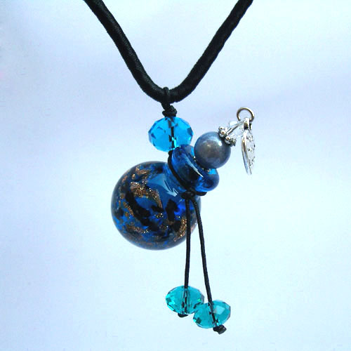 Murano Glass Perfume Necklace Light Blue(with cord)