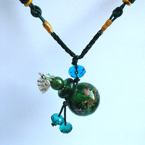 Murano Glass Perfume Necklace Green(with cord)