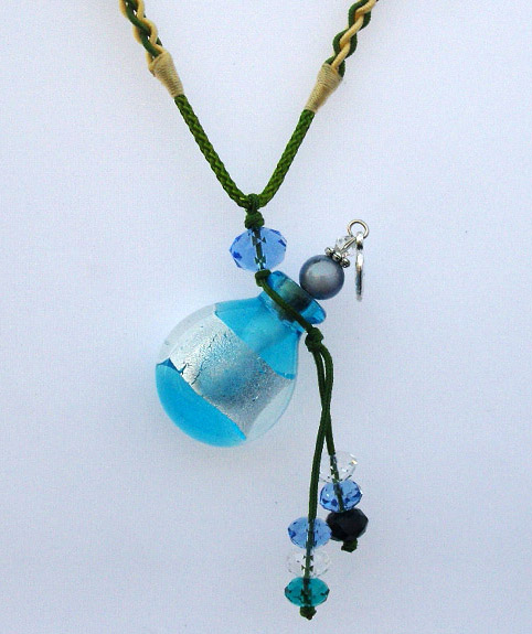 Murano Glass Perfume Necklace Light Blue(with cord)