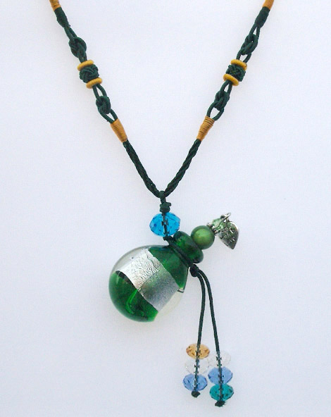 Murano Glass Perfume Necklace Green(with cord)