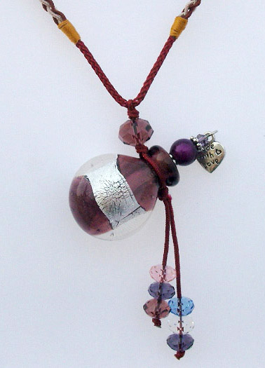 Murano Glass Perfume Necklace Purple(with cord)