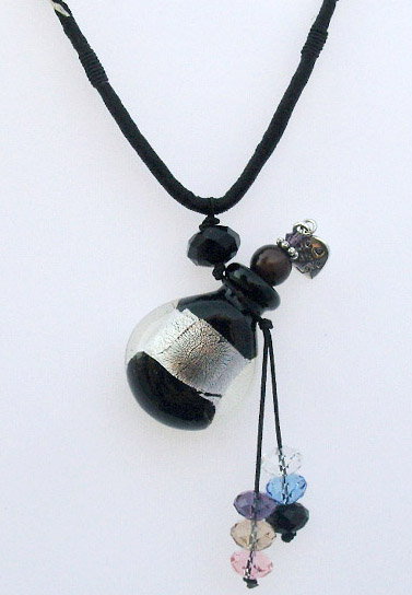 Murano Glass Perfume Necklace Black(with cord)