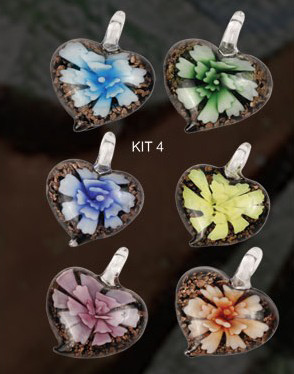 Murano Flat Heart With Flower (Sold in 12 pcs per package, assorted colors)