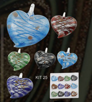 Murano Heart With Filament (Sold in 12 pcs per package, assorted colors)