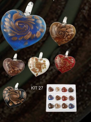 Murano Heart With Flower (Sold in 12 pcs per package, assorted colors)