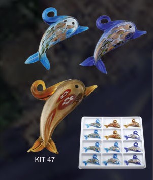 Murano Pendant Dolphin (Sold in 12 pcs per package, assorted colors)