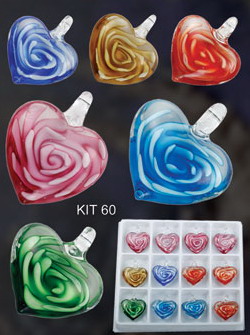 Murano Heart With Chrysanthemum (Sold in 12 pcs per package, assorted colors)