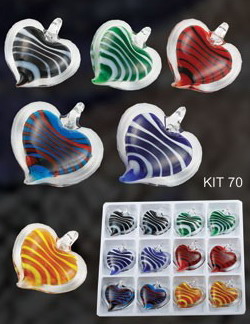 Murano Heart With Stripes (Sold in 12 pcs per package, assorted colors)