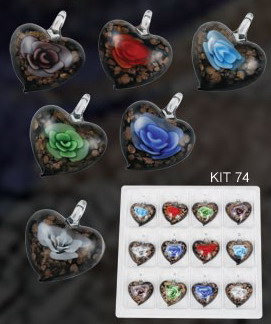 Murano Heart With Flower (Sold in 12 pcs per package, assorted colors)