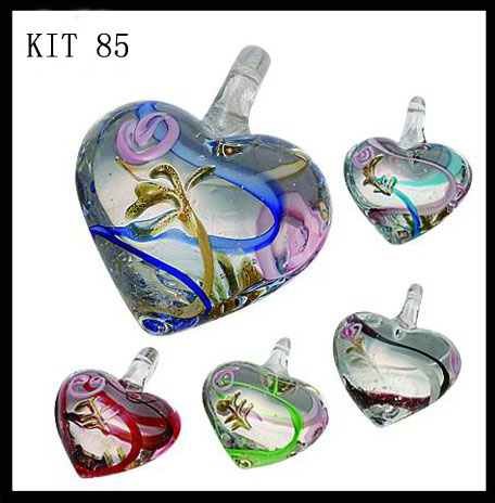 Murano Heart With Flower (Sold in 12 pcs per package, assorted colors)