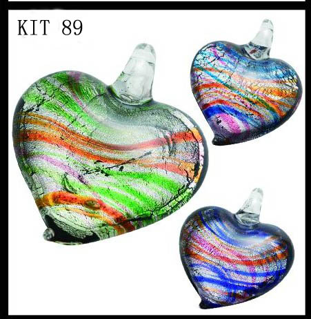 Murano Heart With Colour Stripe (Sold in 12 pcs per package, assorted colors)