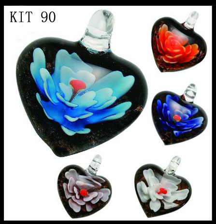 Murano Heart With Flower (Sold in 12 pcs per package, assorted colors)