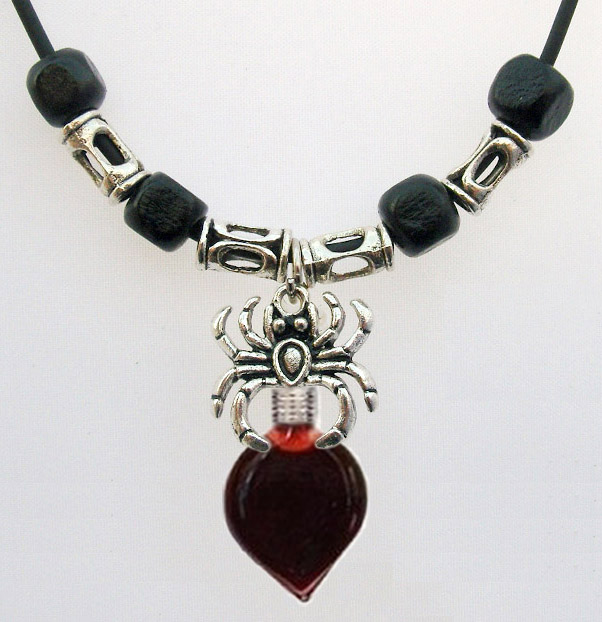 Blood Vial Heart Necklace with Spider.