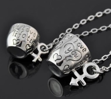 Stainless Steel Forever Love Cup Necklaces(Sold in per pairs)