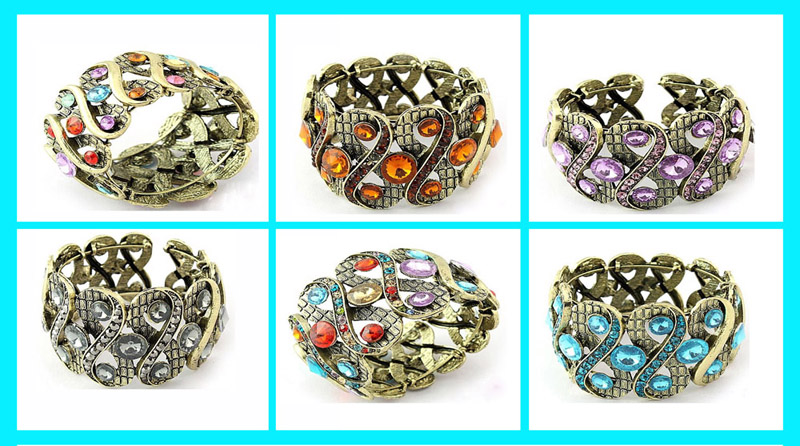 Archaize Plating Alloy Rhinestone Resin Fashion Bangles(Mixed Colors)