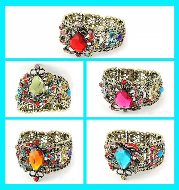 Archaize Plating Alloy Rhinestone Resin Fashion Bangles(Mixed Colors)