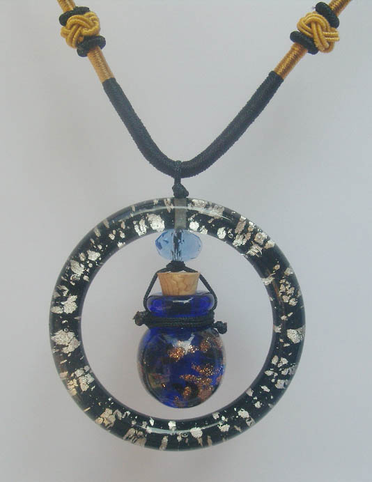 Murano Glass Perfume Necklace Dark Blue(with cord)