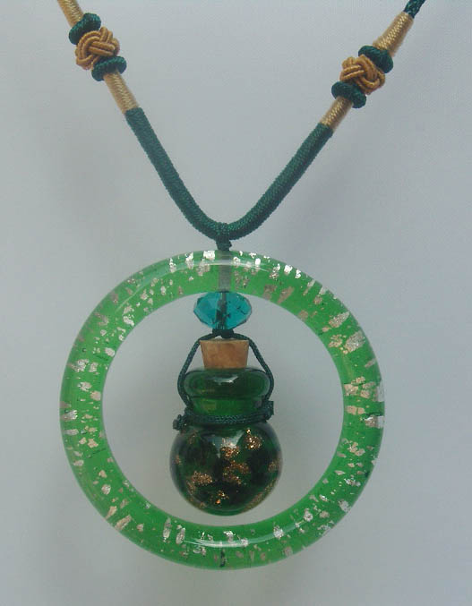 Murano Glass Perfume Necklace Green(with cord)