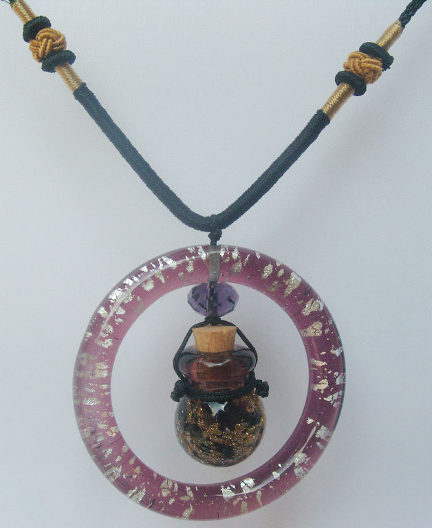 Murano Glass Perfume Necklace Purple(with cord)