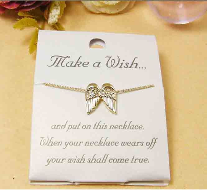 Top Sale Gold Color Make A Wish Necklace Angel Wing(Sold in per package of 20pcs)