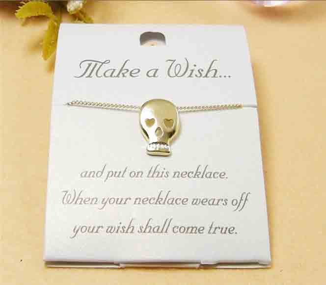 Top Sale Gold Color Make A Wish Necklace Skull(Sold in per package of 20pcs)
