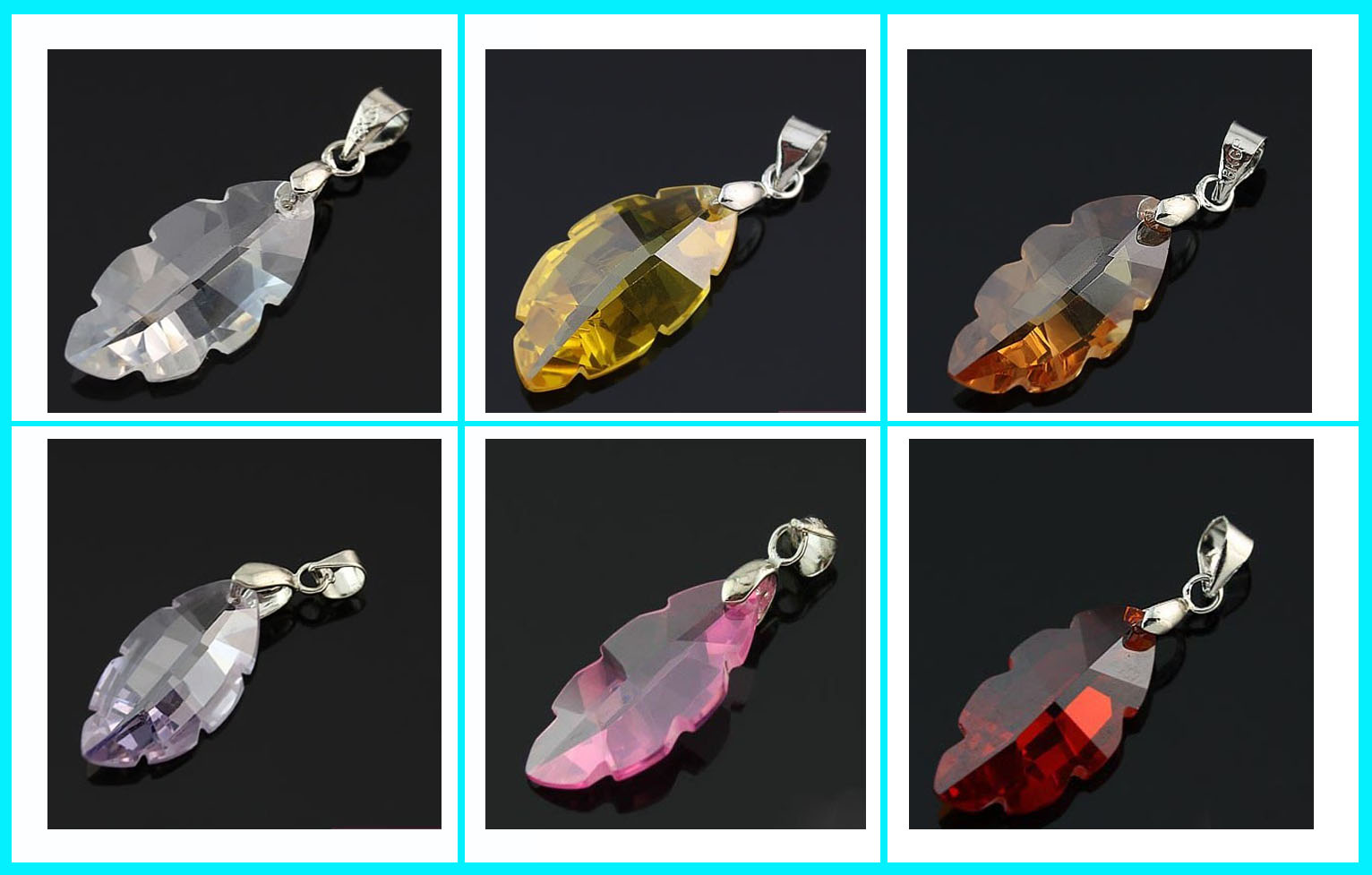Leaf Shape Zircon Pendants(Sold in per package of 15pcs,assorted colors)