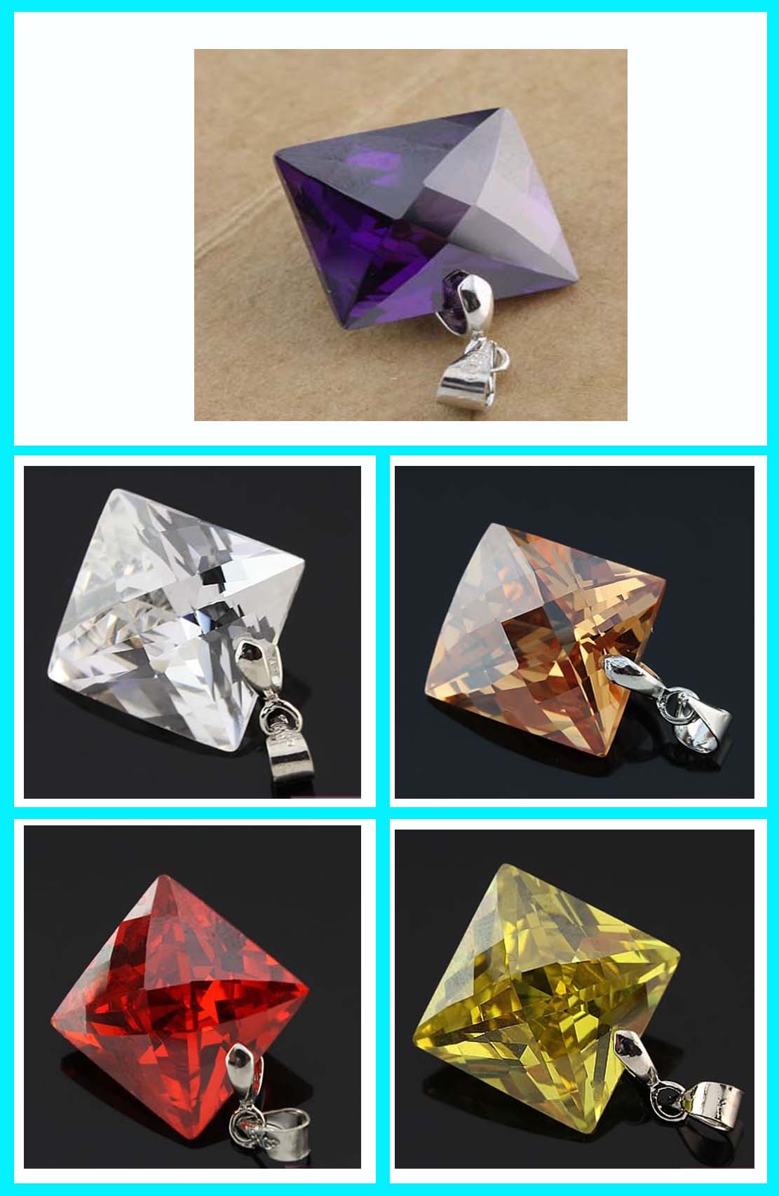 Square Zircon Pendants(Sold in per package of 12pcs,assorted colors)