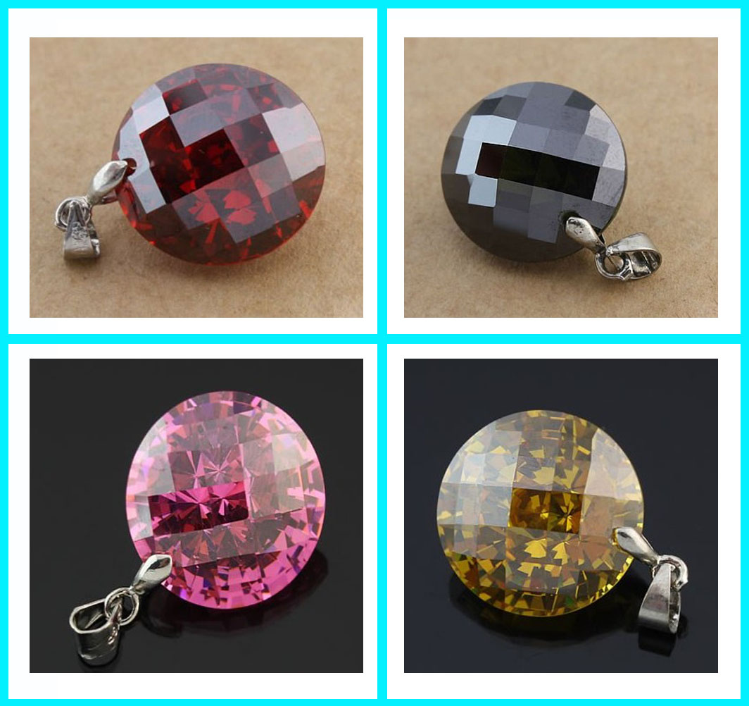 Round Zircon Pendants(Sold in per package of 12pcs,assorted colors)