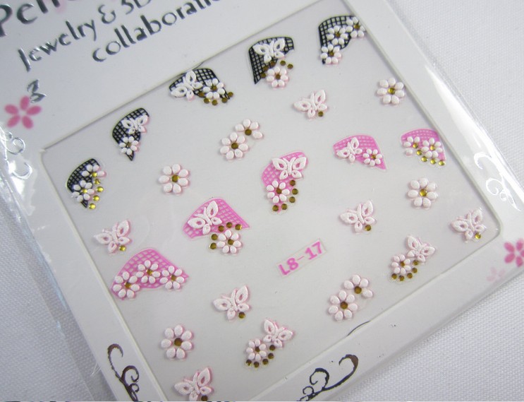 Pink Lace Nail Stickers (Sold in per package of 60pcs,assorted)