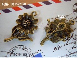 27X15MM Bronze Sunflower Pendant Charms (sold in per package of 120pcs)