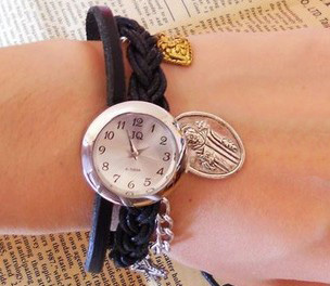 Leather Charm Bracelet Watches(sold in per package of 8pcs,assorted colors)