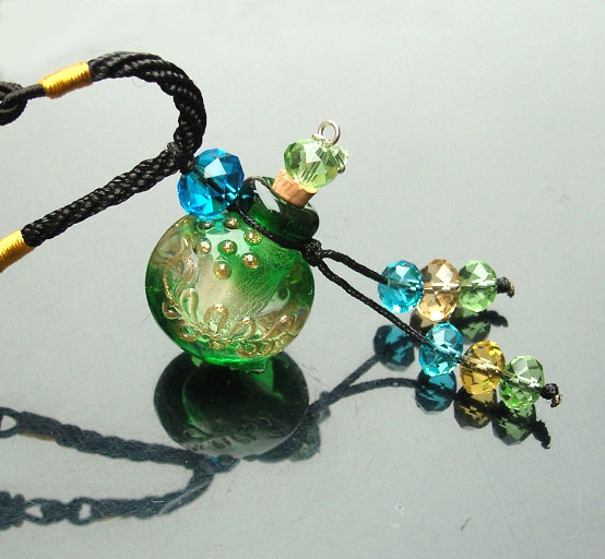 Murano Glass Perfume Necklace Green(with cord)