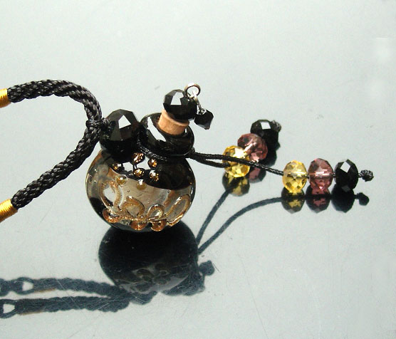 Murano Glass Perfume Necklace Black(with cord)