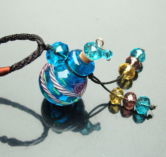 Murano Glass Perfume Flower Necklace Light Blue(with cord)