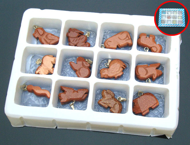 Natural Stone Chinese Zodiac Pendants(sold in per package of 12 pcs,assorted designs)