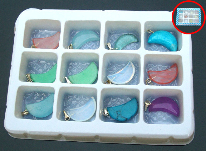 Natural Stone Moon Pendants(sold in per package of 12pcs,assorted colors)