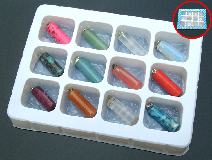 Natural Stone Cylinder Pendants(sold in per package of 12pcs,assorted colors)
