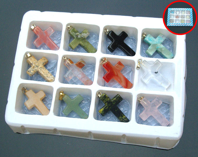 Natural Stone Cross Pendants(sold in per package of 12pcs,assorted colors)