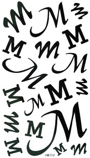 Tattoo Sticker English Letter M (Sold in per package of 30pcs)