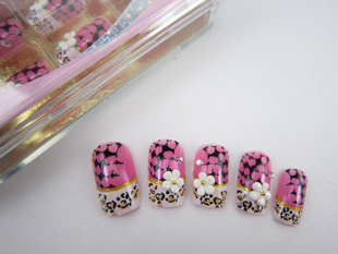 Pink Leopard Nail Tips (Sold in per package of 24pcs)