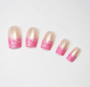 Pink Flower Painting Nail Tips (Sold in per package of 12pcs)