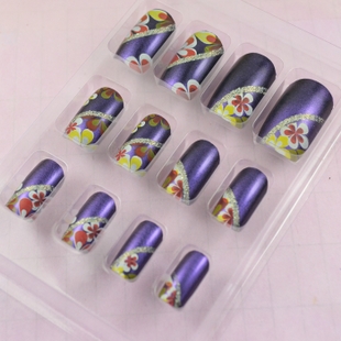 Purple Flower Nail Tips (Sold in per package of 12pcs)