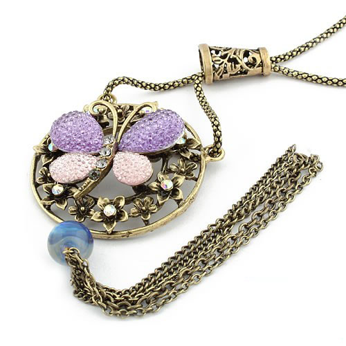 Retro Necklace Butterfly (Sold in per package of 15pcs,assorted colors)