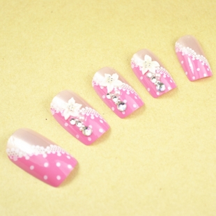 Pink Flower Nail Tips (Sold in per package of 24pcs)
