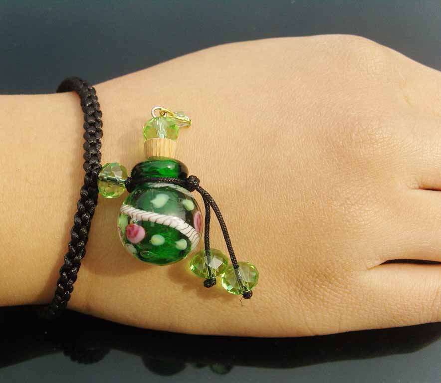 Murano Glass Perfume Flower Bracelet Green