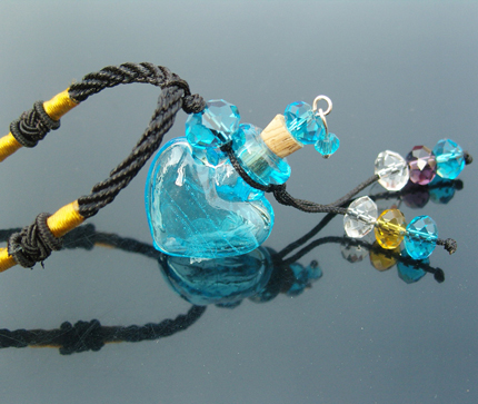 Murano Glass Perfume Necklace Heart Blue (with cord)