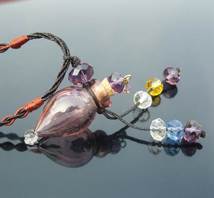 Murano Glass Perfume Necklace Tear Drop Purple (with cord)