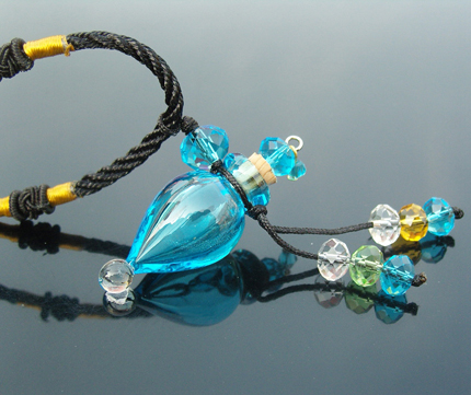 Murano Glass Perfume Necklace Tear Drop Blue (with cord)