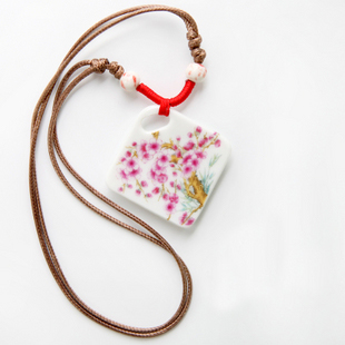 Square Ceramic Plum Blossom Necklaces